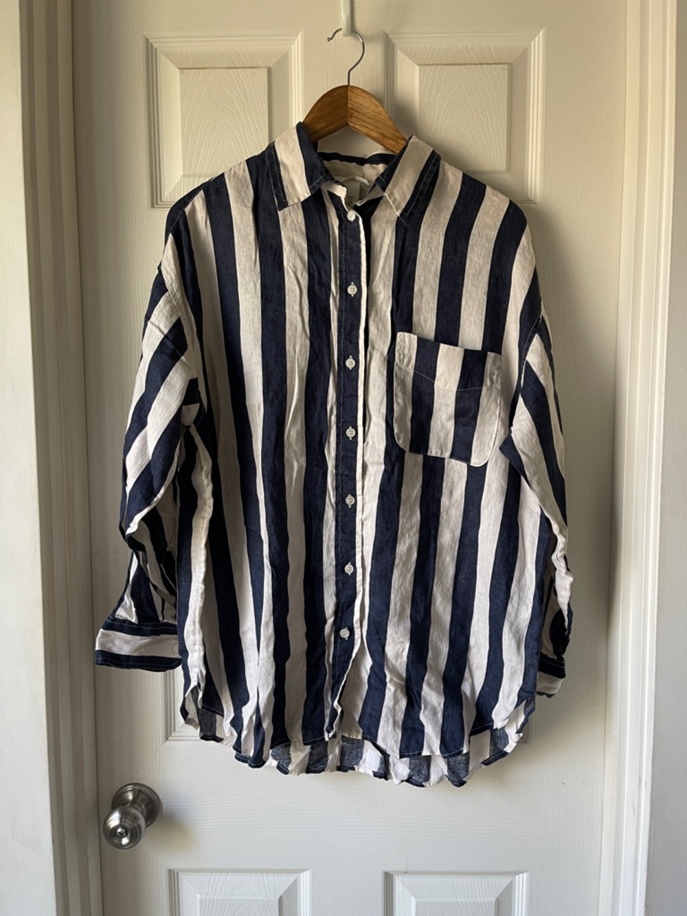 H&M Navy Striped Linen Button Down